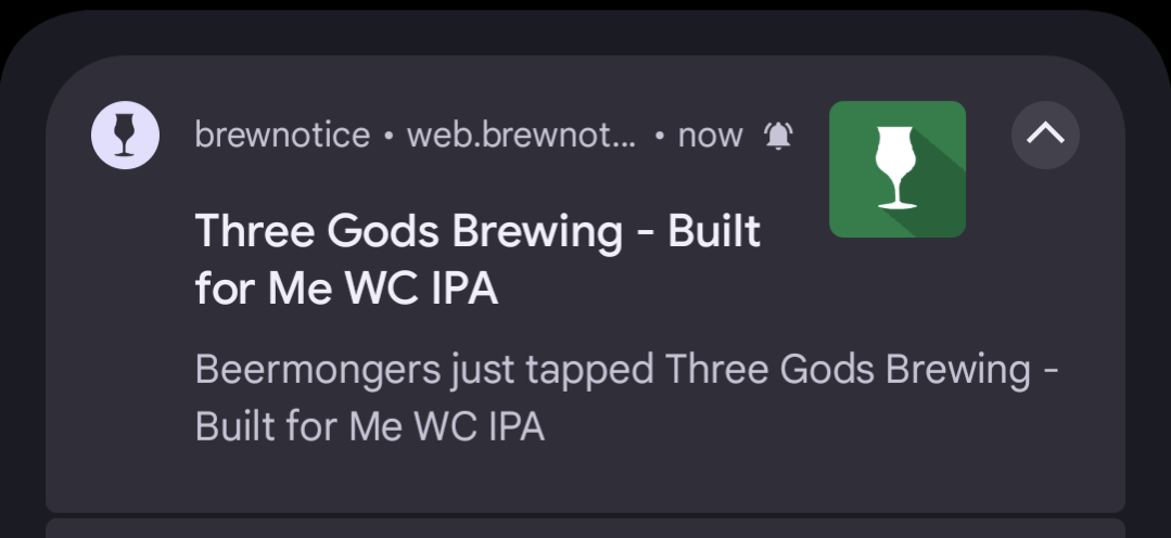 Beer alert notification screenshot